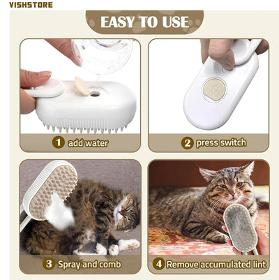 3-in-1 Pet Grooming Brush with Spray | Anti-Shedding, Massage & Cleaning Tool for Dogs & Cats