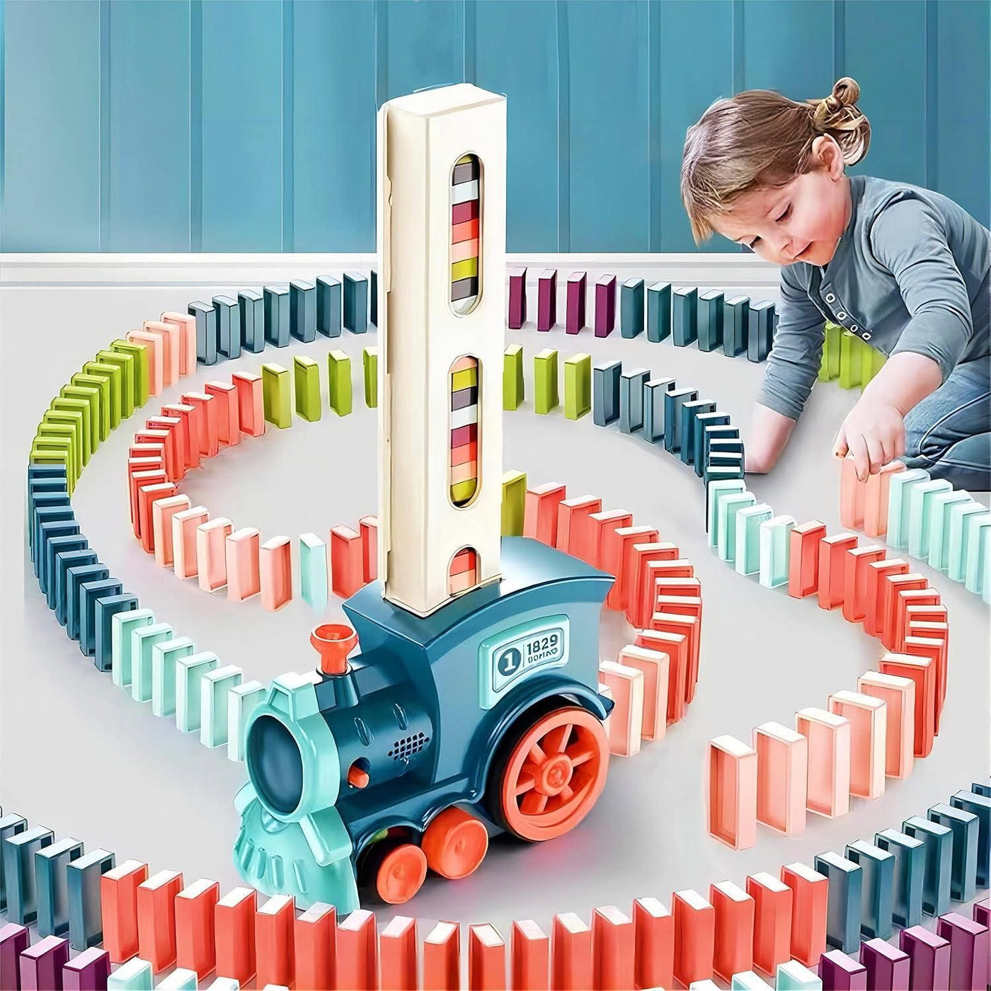 Automatic Domino Train Toy with Colorful Domino Blocks – Creative Educational Playset