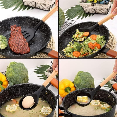 Premium 11-Piece Silicone Kitchen Utensil Set with Wooden Handles & Holder – Heat Resistant, Non-Stick Cooking Tools